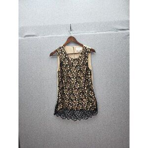 Neiman Marcus Lela Rose Silk Blend Guipure Lace Blouse Black/Beige Women's S